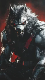 Midnight werewolf warrior leans forward with fierce resolve