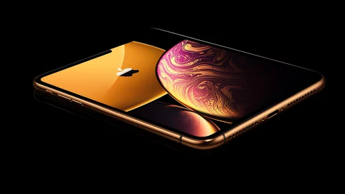Golden iPhone XS Max Gleams with Vibrant Liquid Wallpaper Art