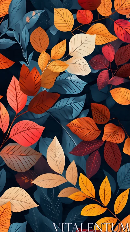 Autumn foliage pattern glows over deep midnight blues.