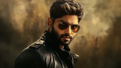 Cinematic digital portrait of bearded man in leather jacket.