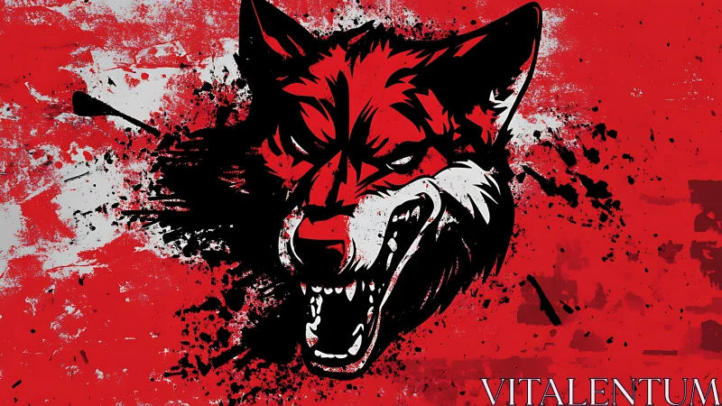 Red and black stylized fox head with splattered background.