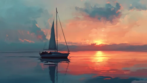 Quiet sunset sail across a painted pastel horizon.