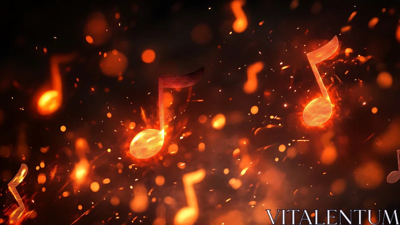Glowing orange musical notes in ember-like bokeh atmosphere