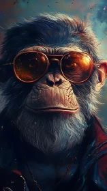 Stylish ape portrait radiates cool attitude in neon light