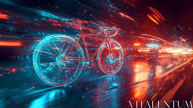 Neon-illuminated bicycle with motion blur effects