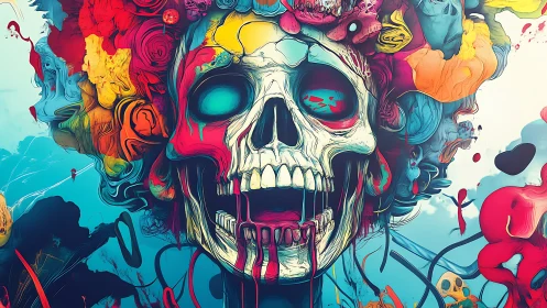 Skull with vibrant abstract colors swirling around face