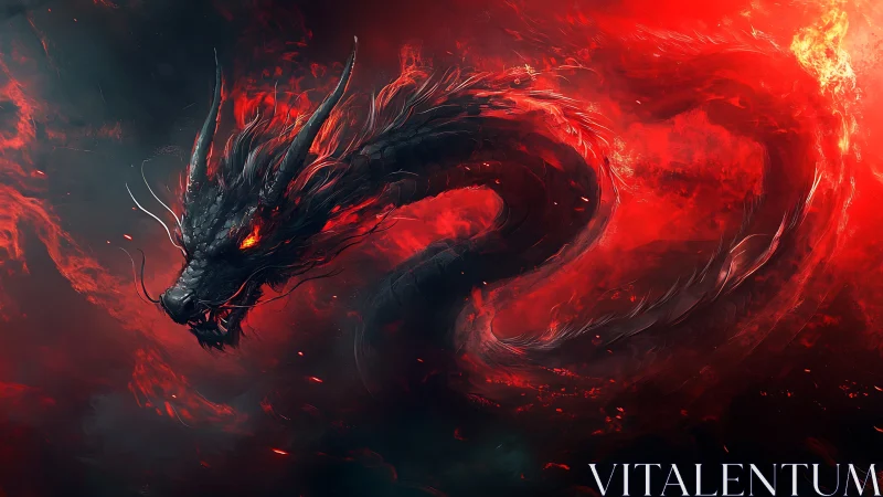 Digital painting of infernal serpentine dragon in motion.