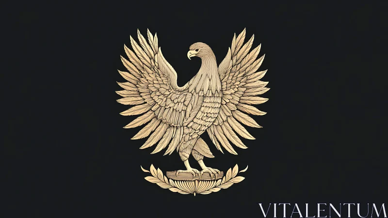 Majestic Golden Eagle Emblem on Black Background, Vintage Style.