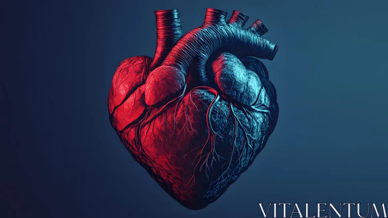 Realistic anatomical human heart illustration in dramatic lighting.