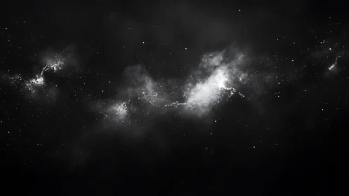Monochrome deep-space nebula cloud with scattered starfield