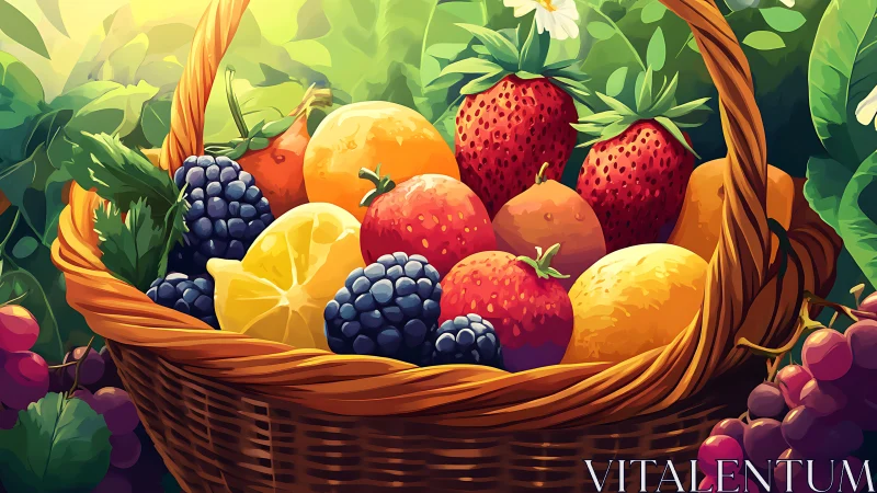 Sunlit garden berries throw a color parade in wicker curves