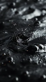 Midnight droplets crown a glossy sea of liquid shadow