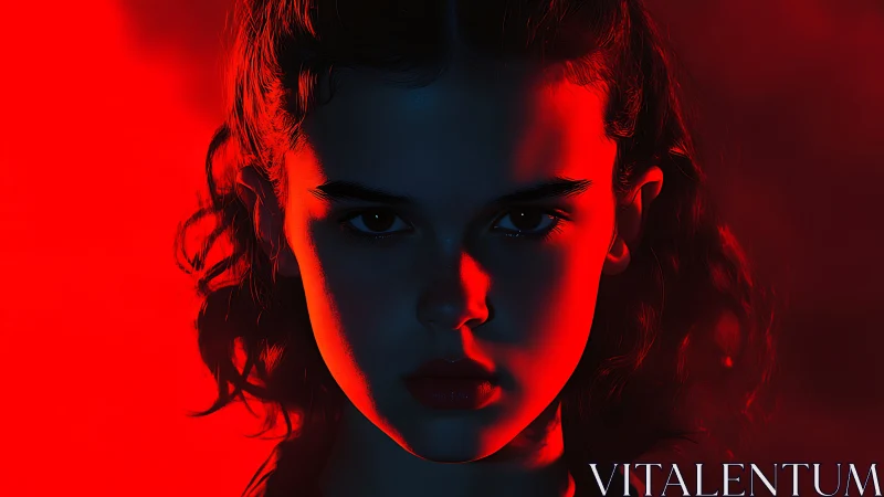 Intense red-lit portrait captures a girl’s fierce determination