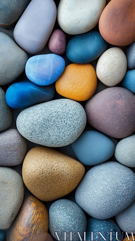 Macro study of colorful smooth river stones, varied textures
