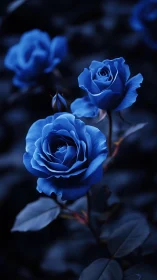 Blue Roses in Dark Garden Setting.