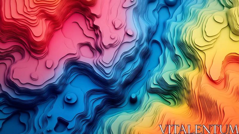 Multilayered topographic gradient forms create vivid chromatic depth