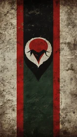 Weathered vertical banner with stylized avian sigil emblem.