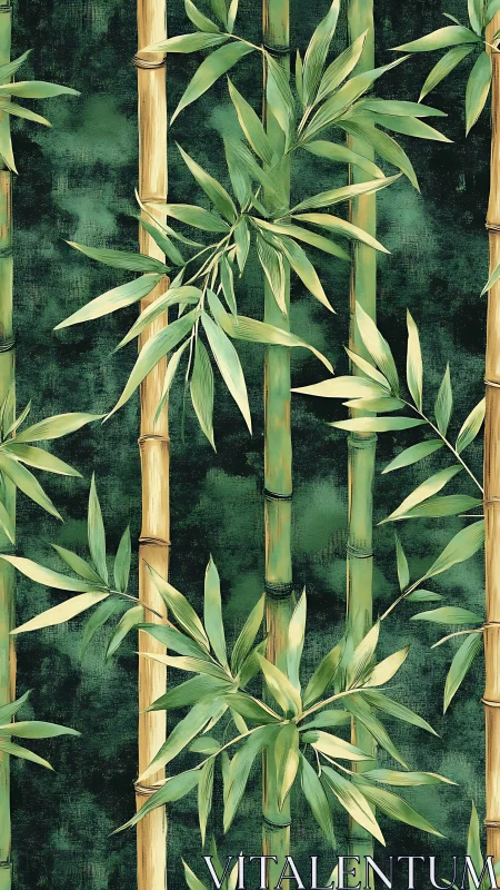 Vertical bamboo stalks form a tranquil, layered forest pattern.