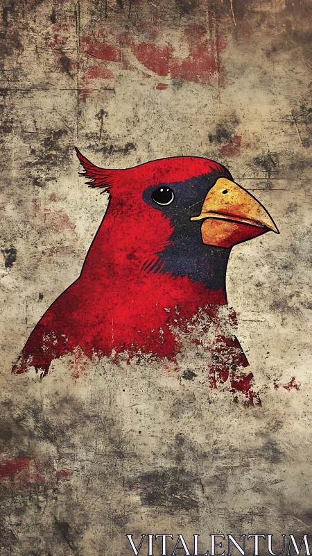 Stylized red cardinal head with grunge texturing on distressed wall