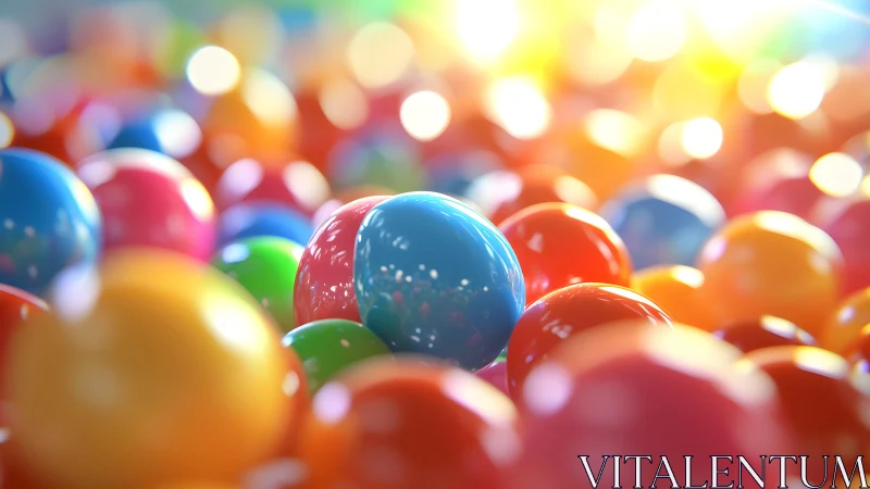 Colorful 3D spheres with bokeh lights and depth.