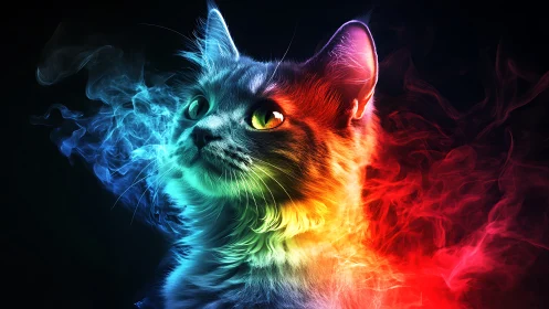 Mystical Cat Wrapped in Luminous Flames.