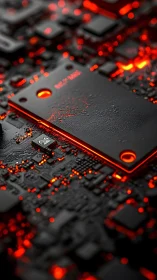 Macro view isolates illuminated PCB with active heat spreader