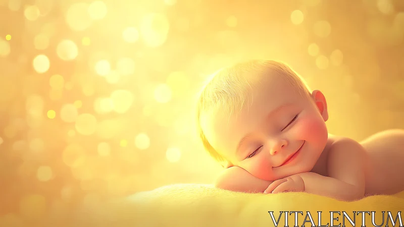 Radiant digital portrait captures a peacefully sleeping infant