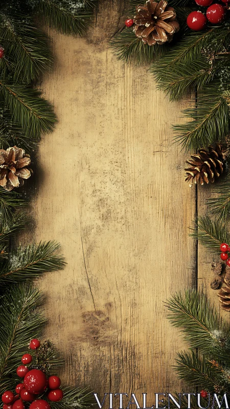 Rustic holiday greenery framing a cozy wooden backdrop.