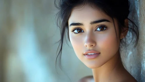 Soft light highlights serene digital portrait of woman.