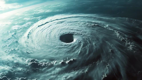 Satellite perspective on large cyclonic storm over ocean.