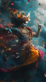 Digital painting of divine dancer amid swirling celestial petals.