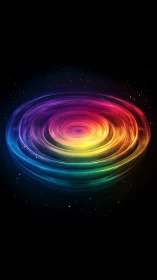Prismatic vortex galaxy swirling through deep-space hush.