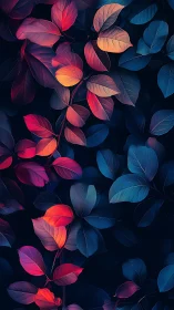 Midnight garden leaves glowing in jewel toned light.