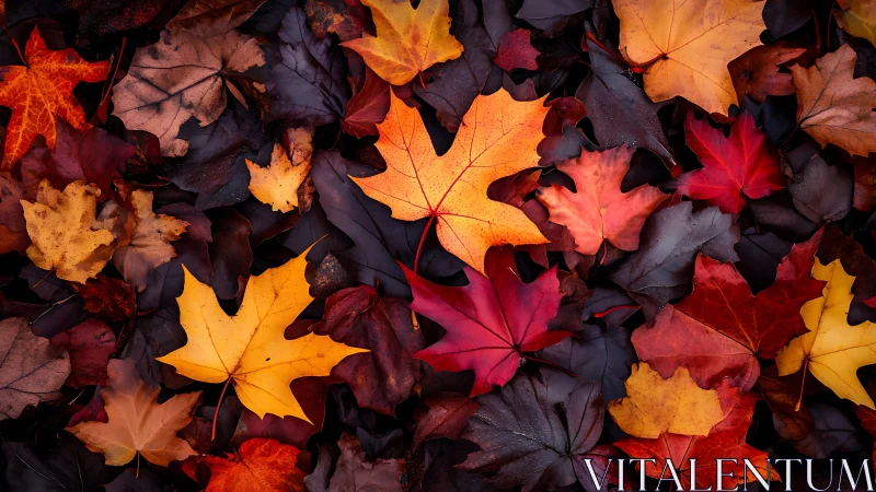 Color-saturated maple leaves create dense autumn ground pattern