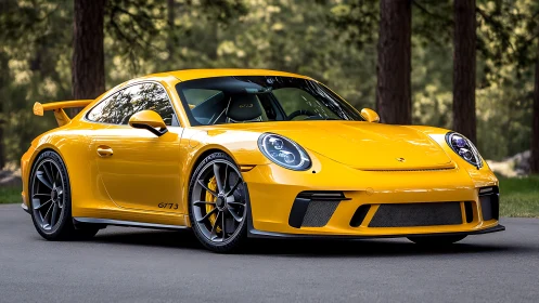 Sunlit yellow track missile idling beneath whispering pines.