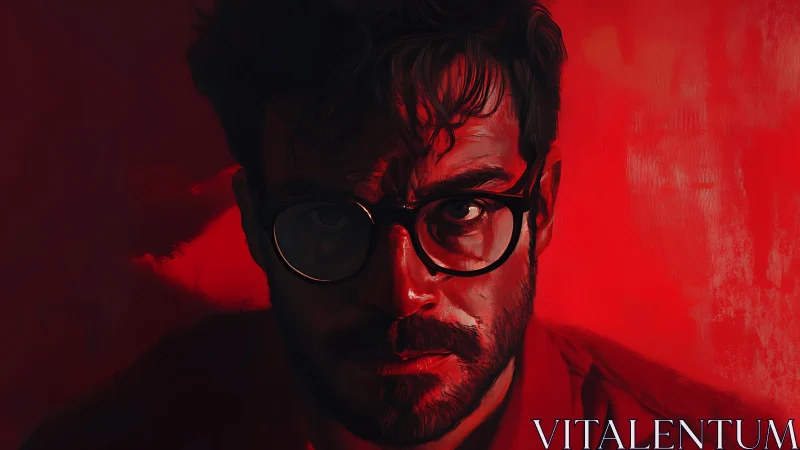 Bold red portrait captures intense gaze and quiet strength