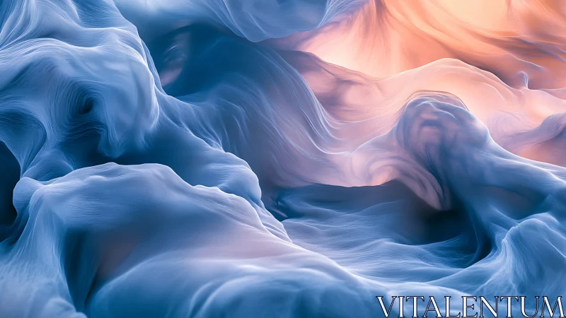Soft blue flowing forms meet warm glowing light gradients