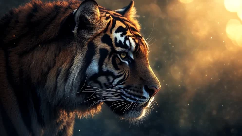 Golden dusk tiger portrait glowing with quiet strength.