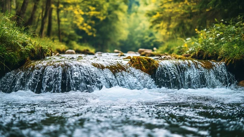 River whispers over mossy stones while the forest listens