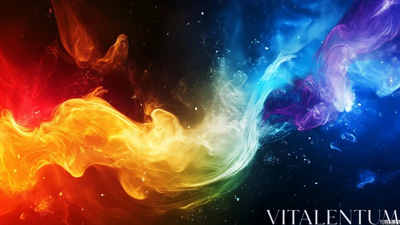 Vibrant cosmic color waves stream across a dark void