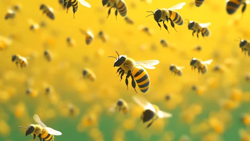 3D macro swarm study with luminous gradient background.