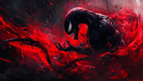 Symbiotic nightmare rises in a storm of liquid crimson fury.