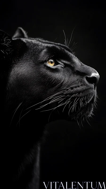 Black Cat Head in Profile Against Dark Background.