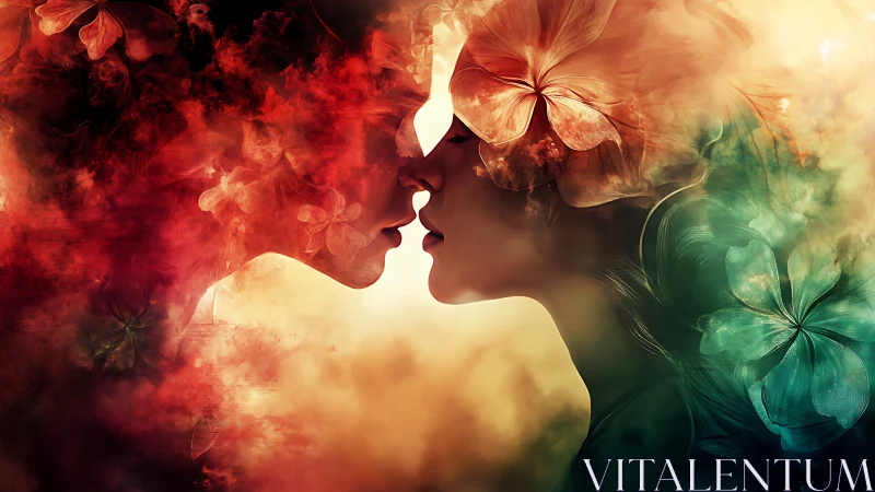 Two Profiles Merge Into Luminous Flower Smoke Abstract