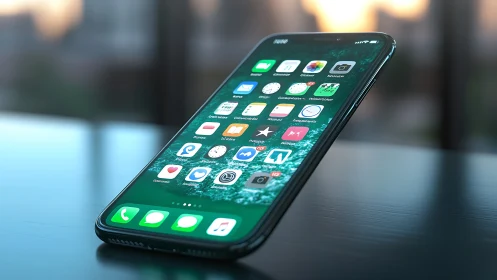 Smartphone home screen displaying application icons on dark background