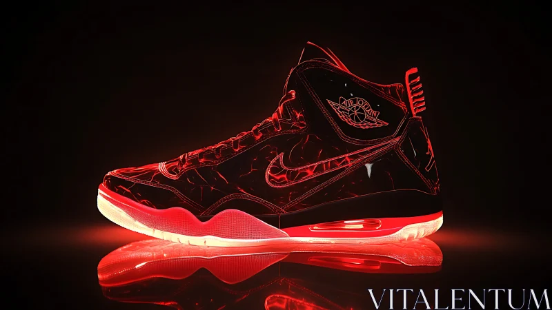 3D neon-outlined basketball sneaker with luminous sole profile.