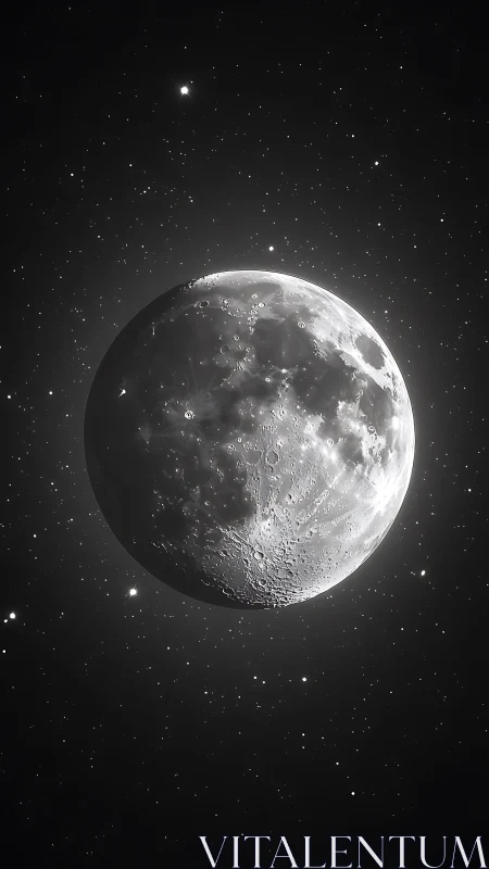 Luminous crescent moon suspended in dense starfield glow.