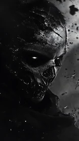 Charred skull wraith rendered in harsh monochrome shadow.