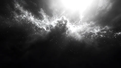 Monochrome galactic nebula splits deep space darkness
