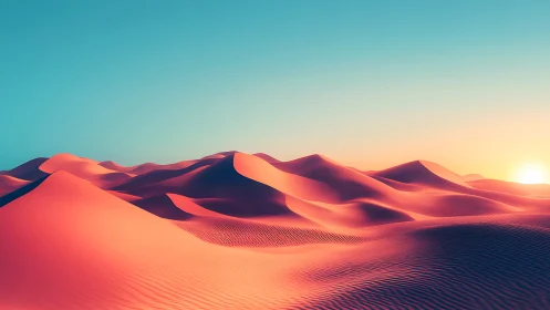 Low-angle sun casts saturated gradients across stylized dunes